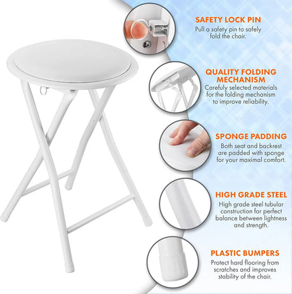 Standard Folding Stool – Durable & Compact Seating Solution Foldable Lightweight Portable - Available in Black or White