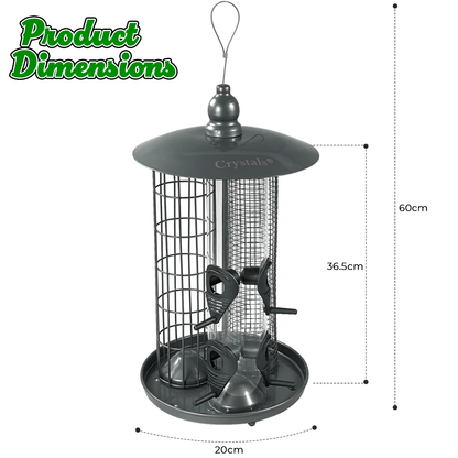 Crystals 3 in 1 Bird Feeders Hanging, Bird Seed Feeder – Seed + Nuts + Fat Ball Feeder for Garden Wild Bird Feeder - Lantern Style Bird Feeders for All Birds