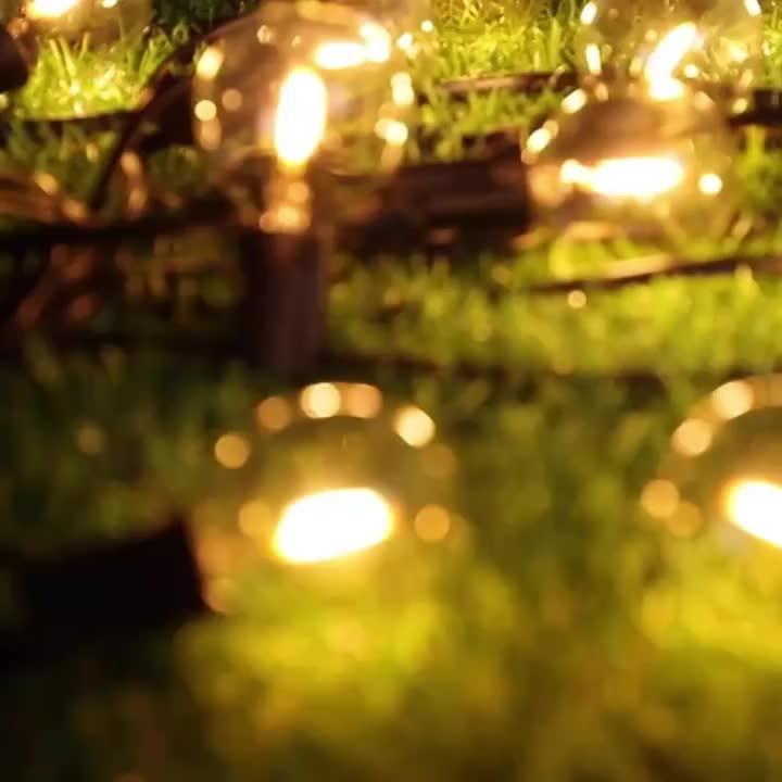 Dimmable Solar Outdoor String Lights - 100ft/60ft/50ft G40 Solar Powered Garden Lights, Remote 3 Timer 8 Modes Waterproof Outside Festoon Lights for Gardens Patios Fences Pergolas