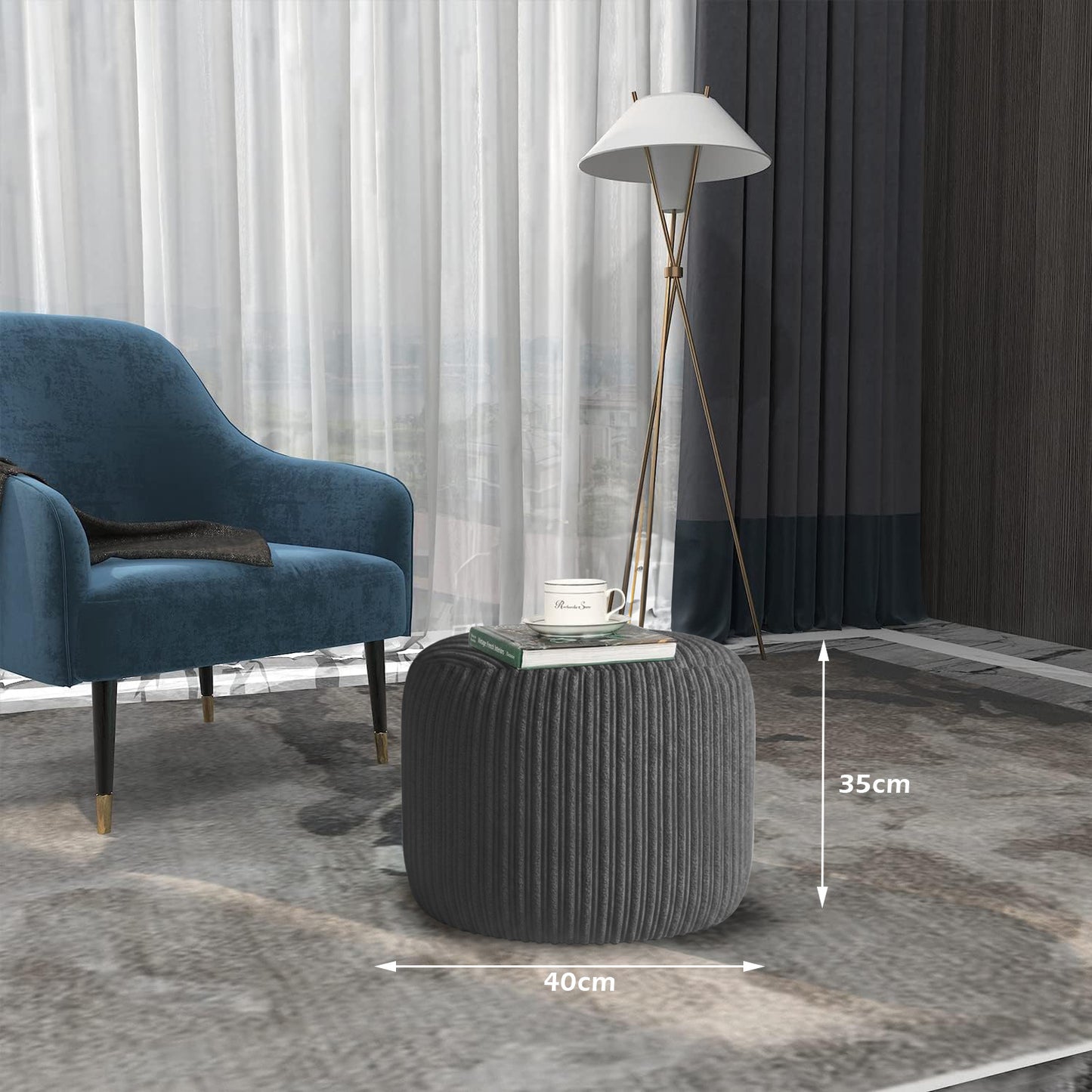 Jumbo Cord Footstool Pouffe, Round Shape Corduroy Bean Bag Ottoman Footrest for Lounge & Bedroom, Durable & Stylish Ergonomic Design