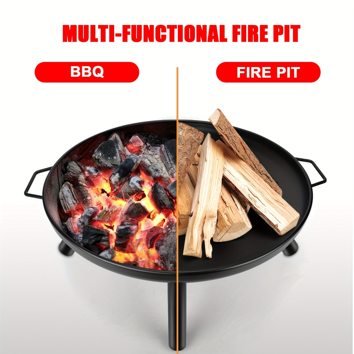 Fire Pits & Outdoor Heater with 60cm, Wood, Pit Bowl Garden Patio Steel Wood