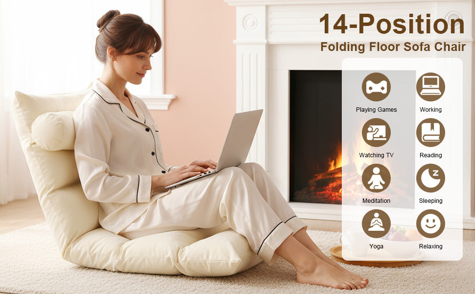 Floor Chair with Foldable, Metal, Back Support 14-Position Adjustable Reclining - product gallery image 10
