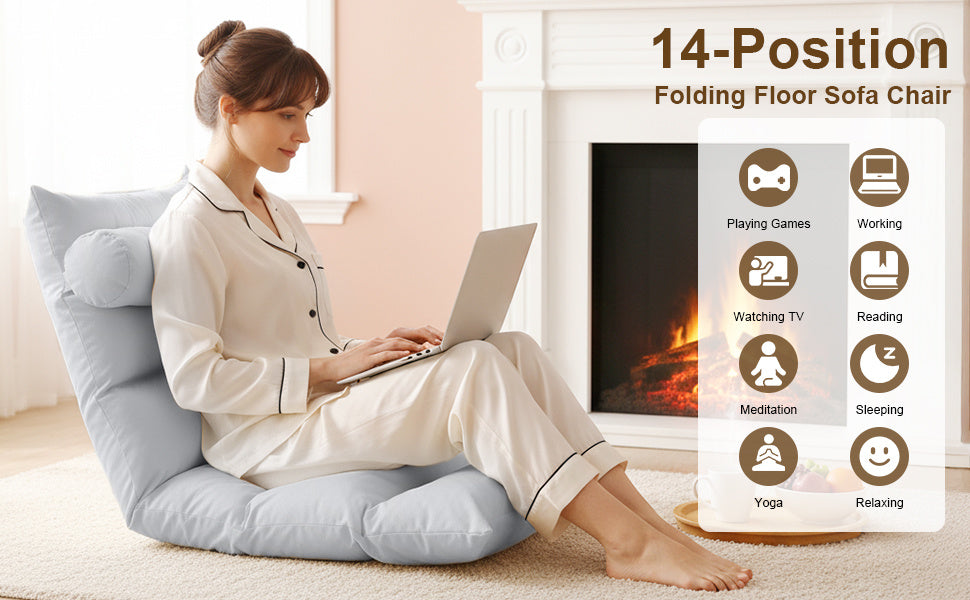 Floor Chair with Foldable, Metal, Back Support 14-Position Adjustable Reclining - product gallery image 15
