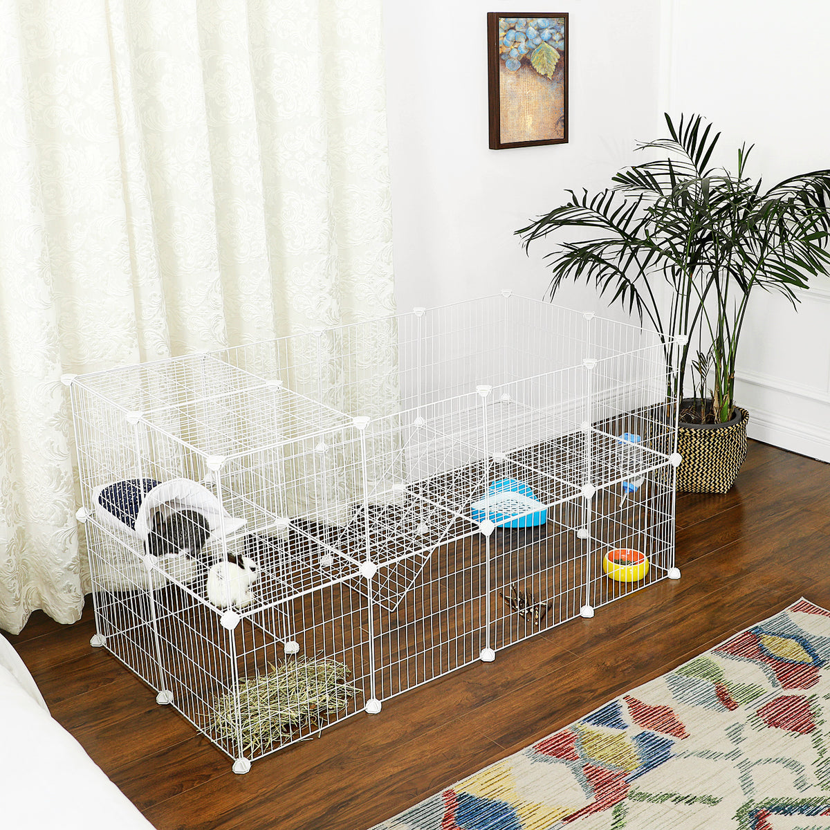 Floor Metal Pet Playpen with Non-Slip, 71 cm, 2-Floor Grid Panels, Customisable Cage - product gallery image 4
