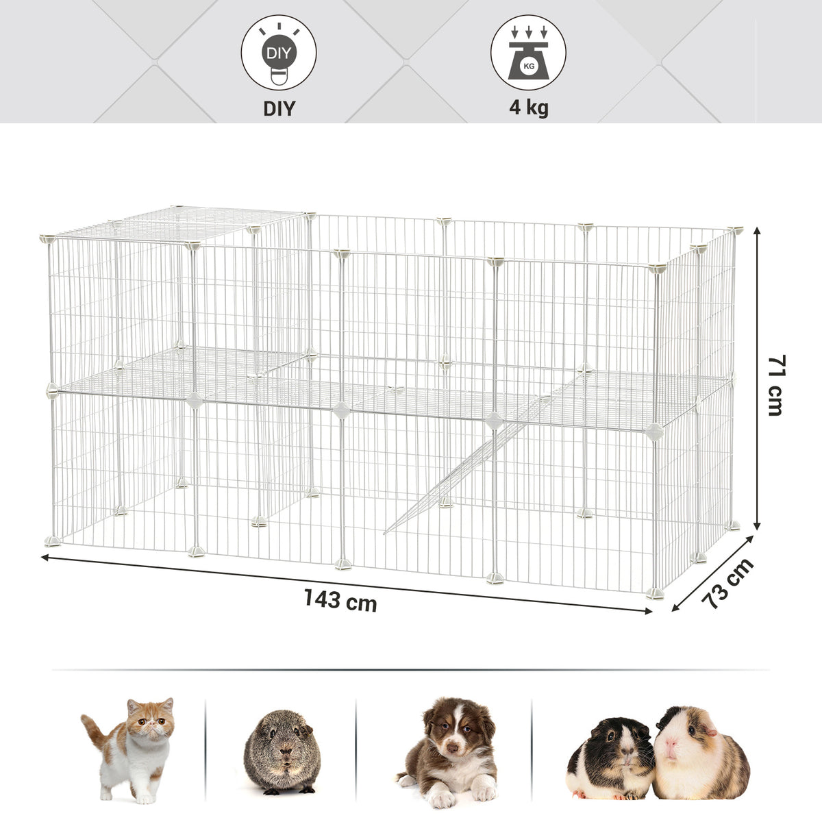 Floor Metal Pet Playpen with Non-Slip, 71 cm, 2-Floor Grid Panels, Customisable Cage - product gallery image 6