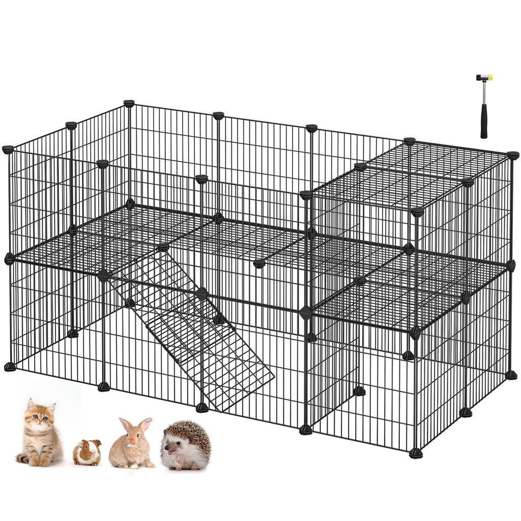 Floor Metal Pet Playpen with Non-Slip, 71 cm, 2-Floor Grid Panels, Customisable Cage