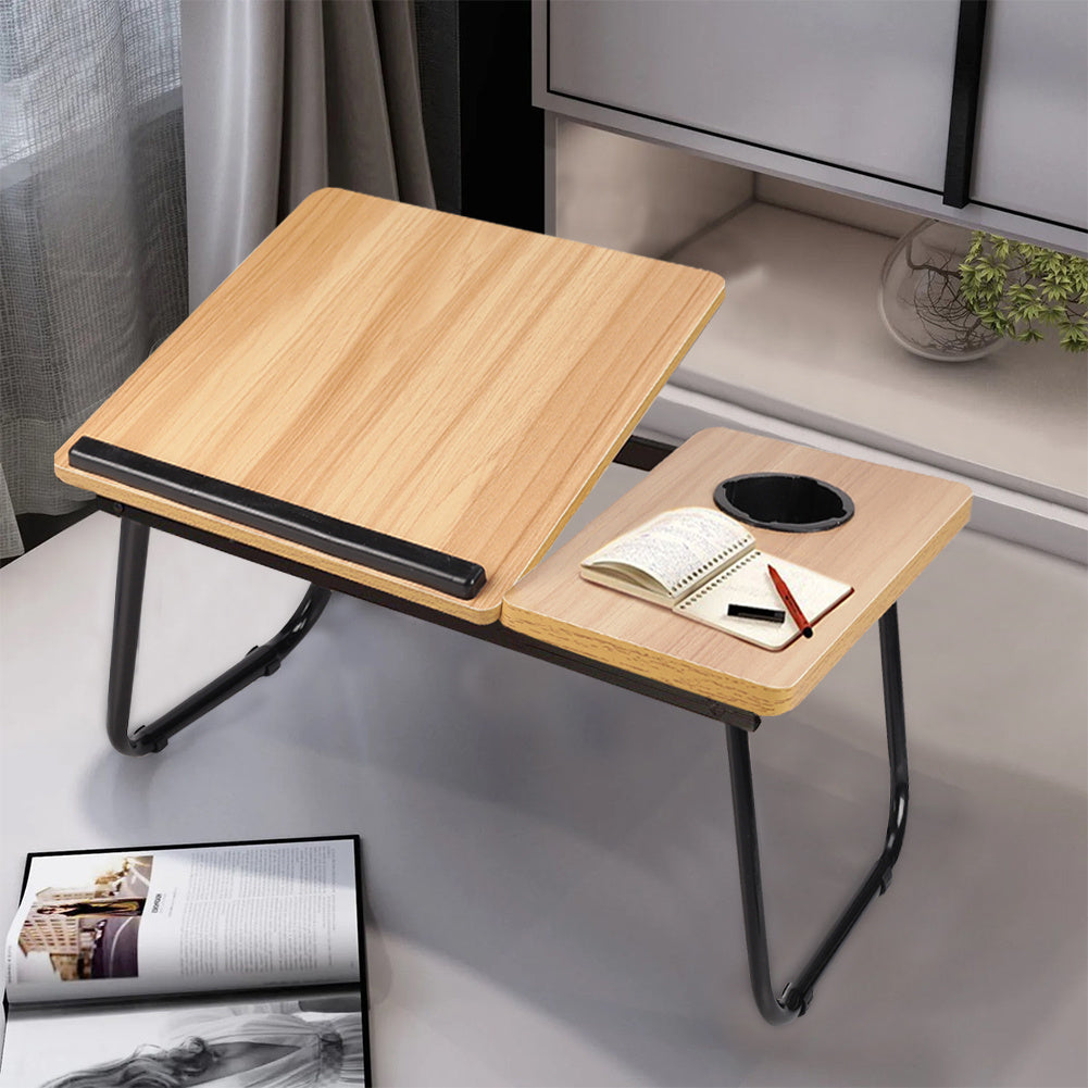 Foldable Folding Laptop Table with Non-Slip, Metal, 5cm, Light Walnut - product gallery image 2