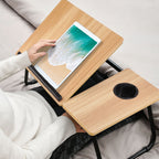 Foldable Folding Laptop Table with Non-Slip, Metal, 5cm, Light Walnut
