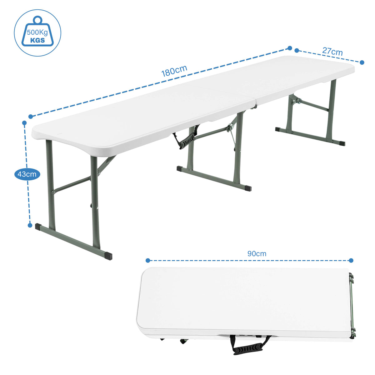 Folding Bench with Foldable, 6ft, 500kg, Plastic for gardens and patios - product gallery image 15