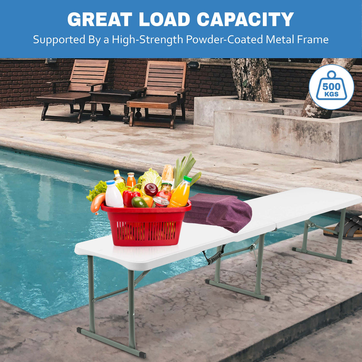 Folding Bench with Foldable, 6ft, 500kg, Plastic for gardens and patios - product gallery image 2