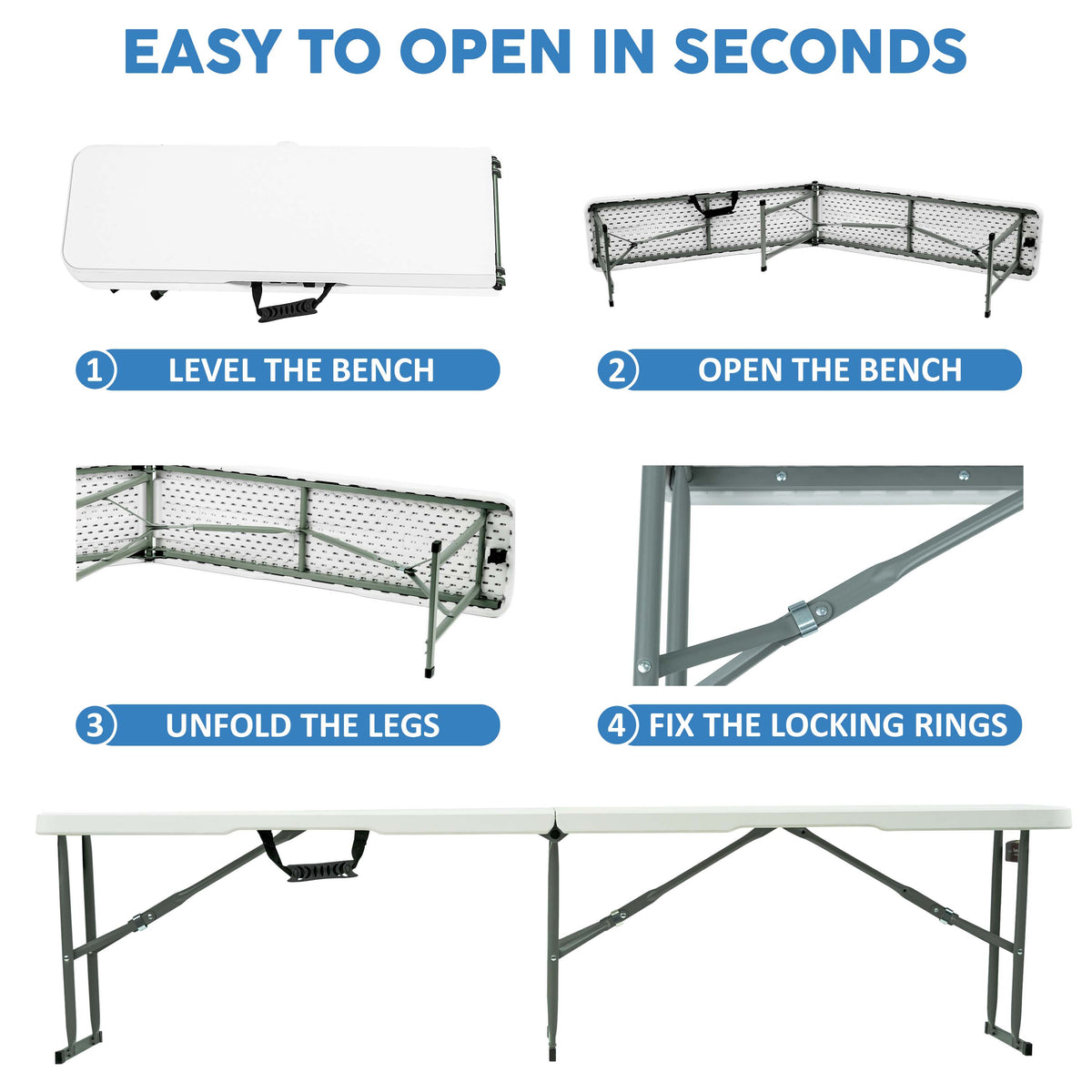 Folding Bench with Foldable, 6ft, 500kg, Plastic for gardens and patios - product gallery image 5