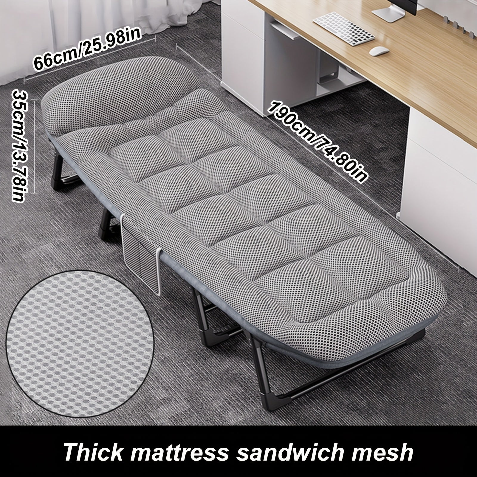 Folding Camping Bed with Foldable, 300kg, 190cm for home offices - Grey, Grey_190x66cm option