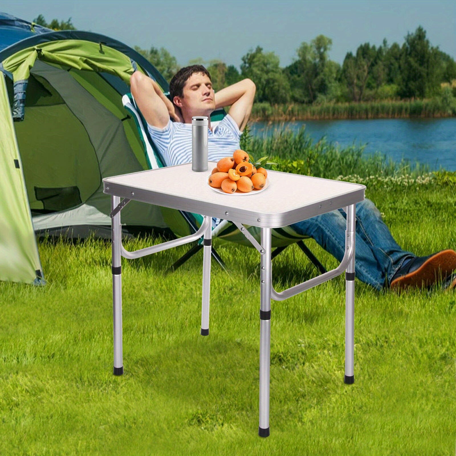 Folding Camping Table with Foldable, 44.5cm, Square 44.5cm Adjustable Legs