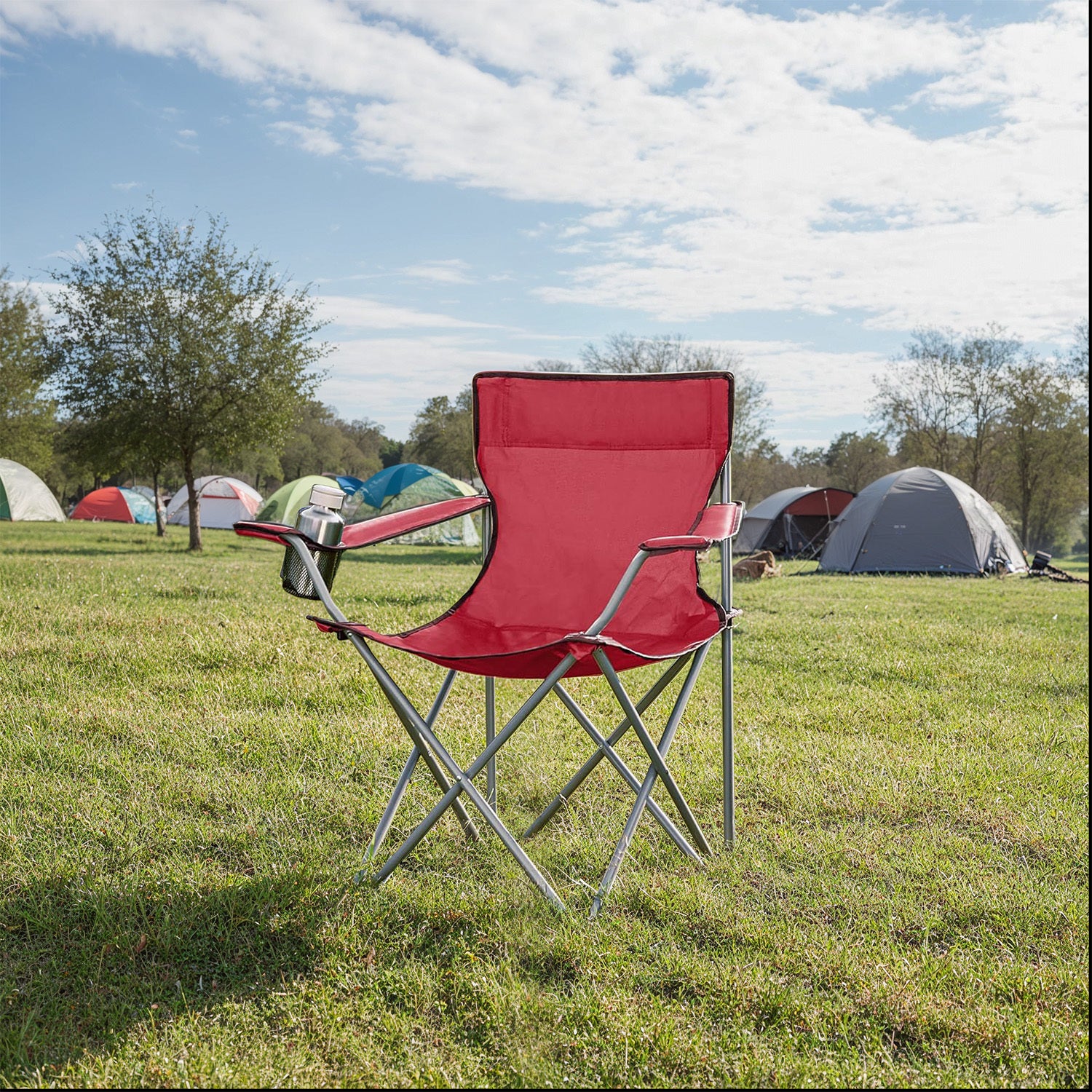 Folding Chair with Foldable, 120kg, Outdoor Chairs of Cup Holder Armrests