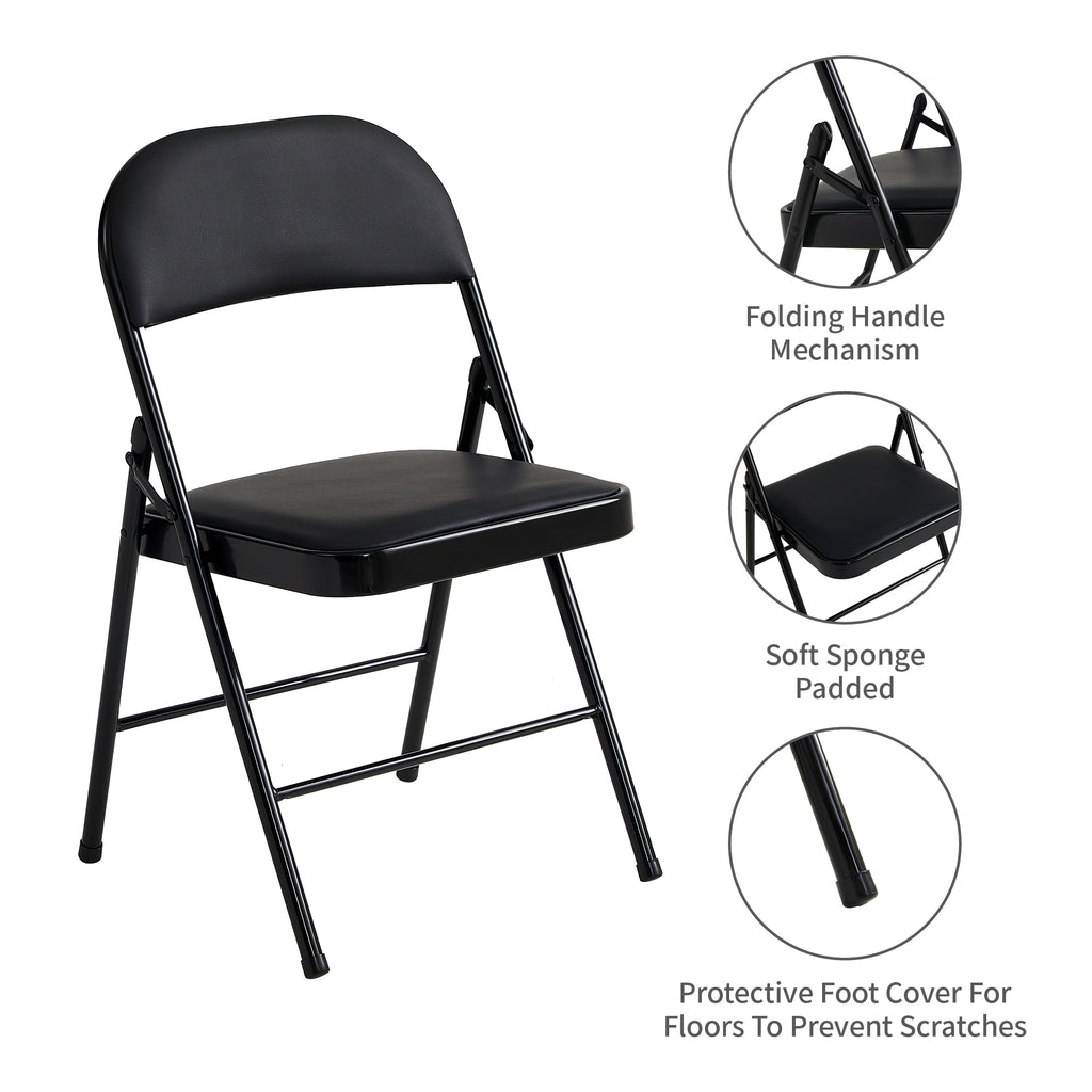 Folding Chair with Space-Saving, Foldable, Metal, of Chairs Faux Leather Padded Seat - product gallery image 2