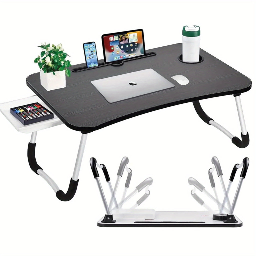 Folding Laptop Table with Foldable, 60cm, Wood, Lap Desk Storage Drawer, Cup Holder - product gallery image 18