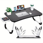 Folding Laptop Table with Foldable, 60cm, Wood, Lap Desk Storage Drawer, Cup Holder - product gallery image 2
