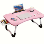 Folding Laptop Table with Foldable, 60cm, Wood, Lap Desk Storage Drawer, Cup Holder - product gallery image 5