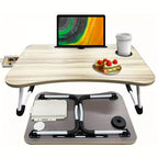 Folding Laptop Table with Foldable, 60cm, Wood, Lap Desk Storage Drawer, Cup Holder