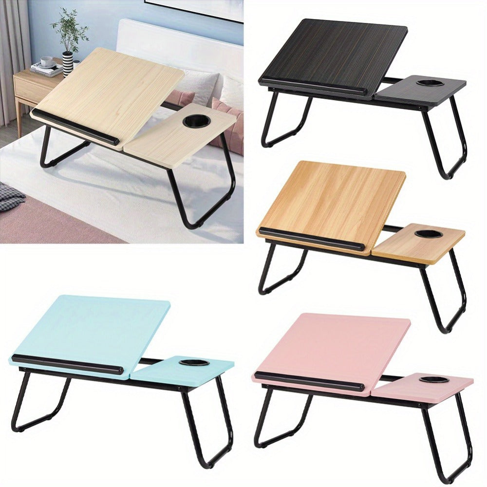 Folding Laptop Table with Foldable, 73cm, Wood, Desk Cup Holder Tilting Top - Black option