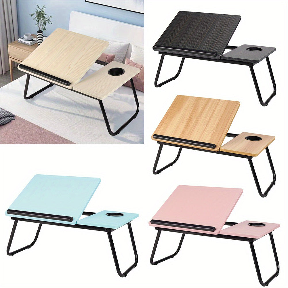 Folding Laptop Table with Foldable, 73cm, Wood, Desk Cup Holder Tilting Top - product gallery image 13