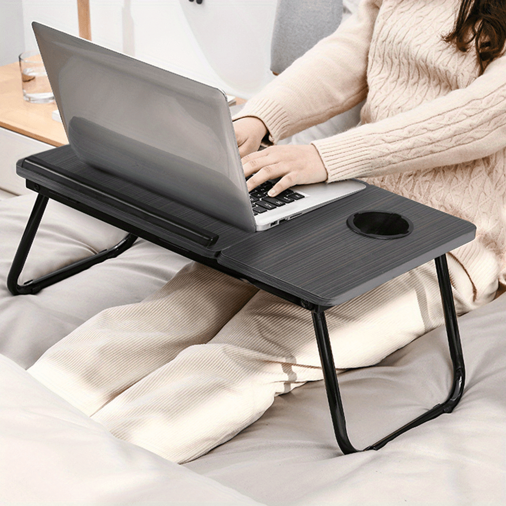 Folding Laptop Table with Foldable, 73cm, Wood, Desk Cup Holder Tilting Top - product gallery image 15