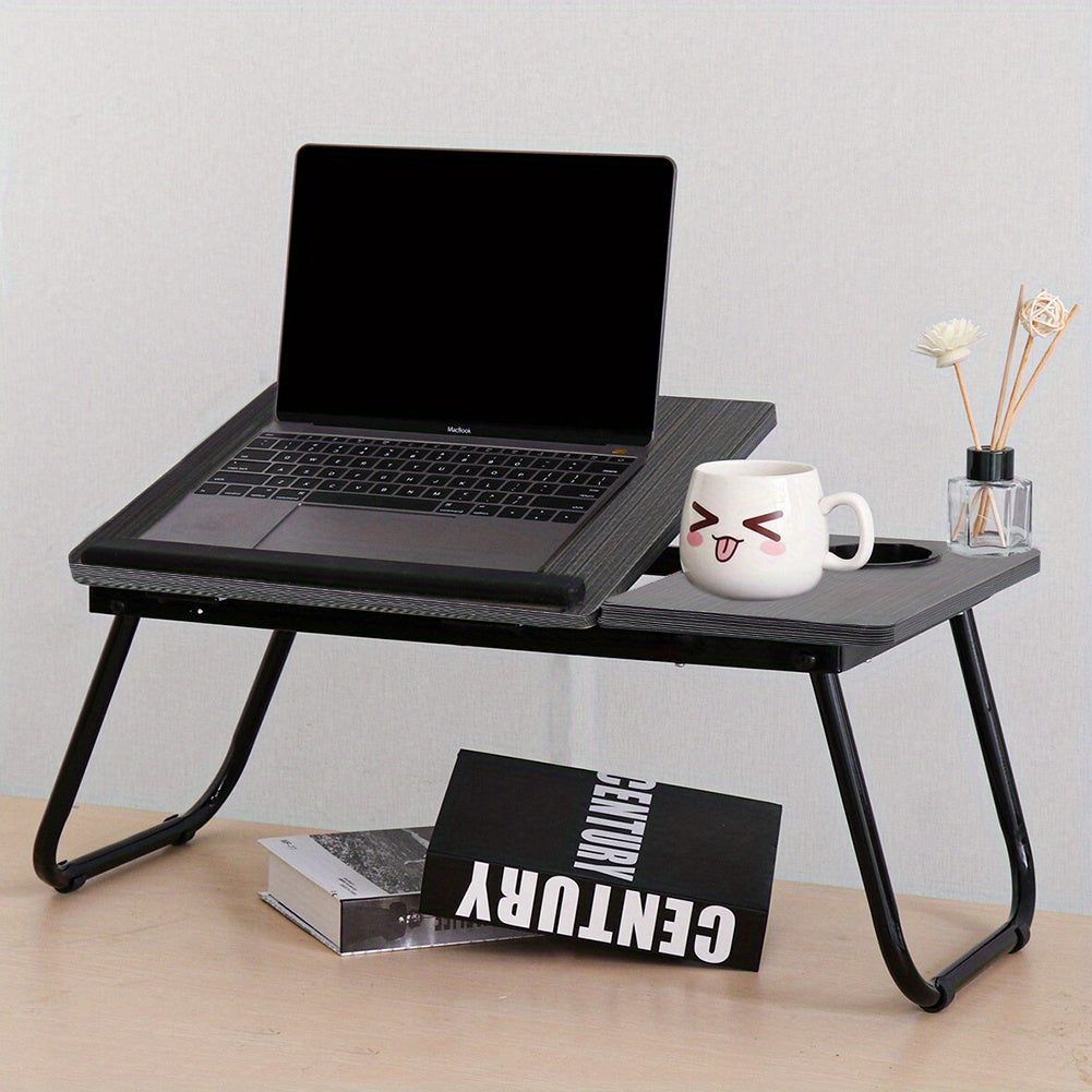 Folding Laptop Table with Foldable, 73cm, Wood, Desk Cup Holder Tilting Top - product gallery image 18