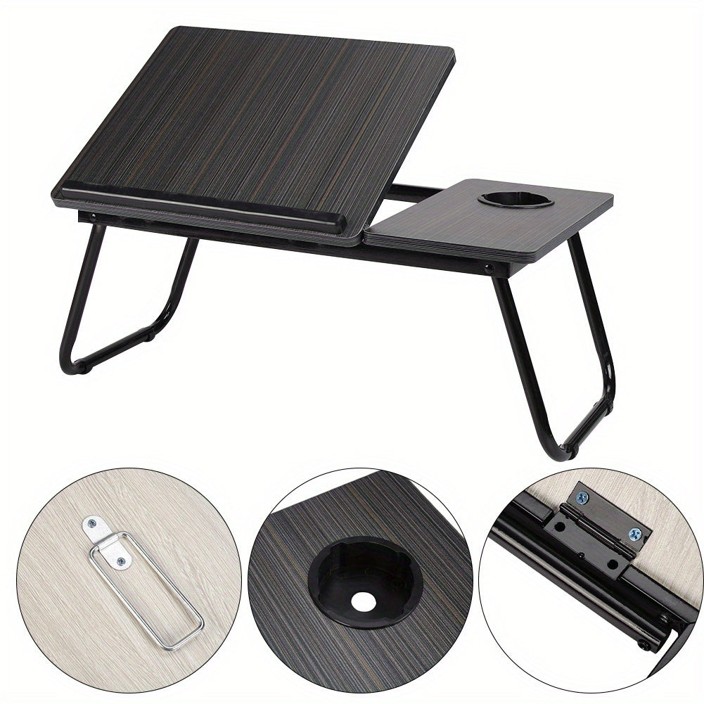 Folding Laptop Table with Foldable, 73cm, Wood, Desk Cup Holder Tilting Top - product gallery image 24