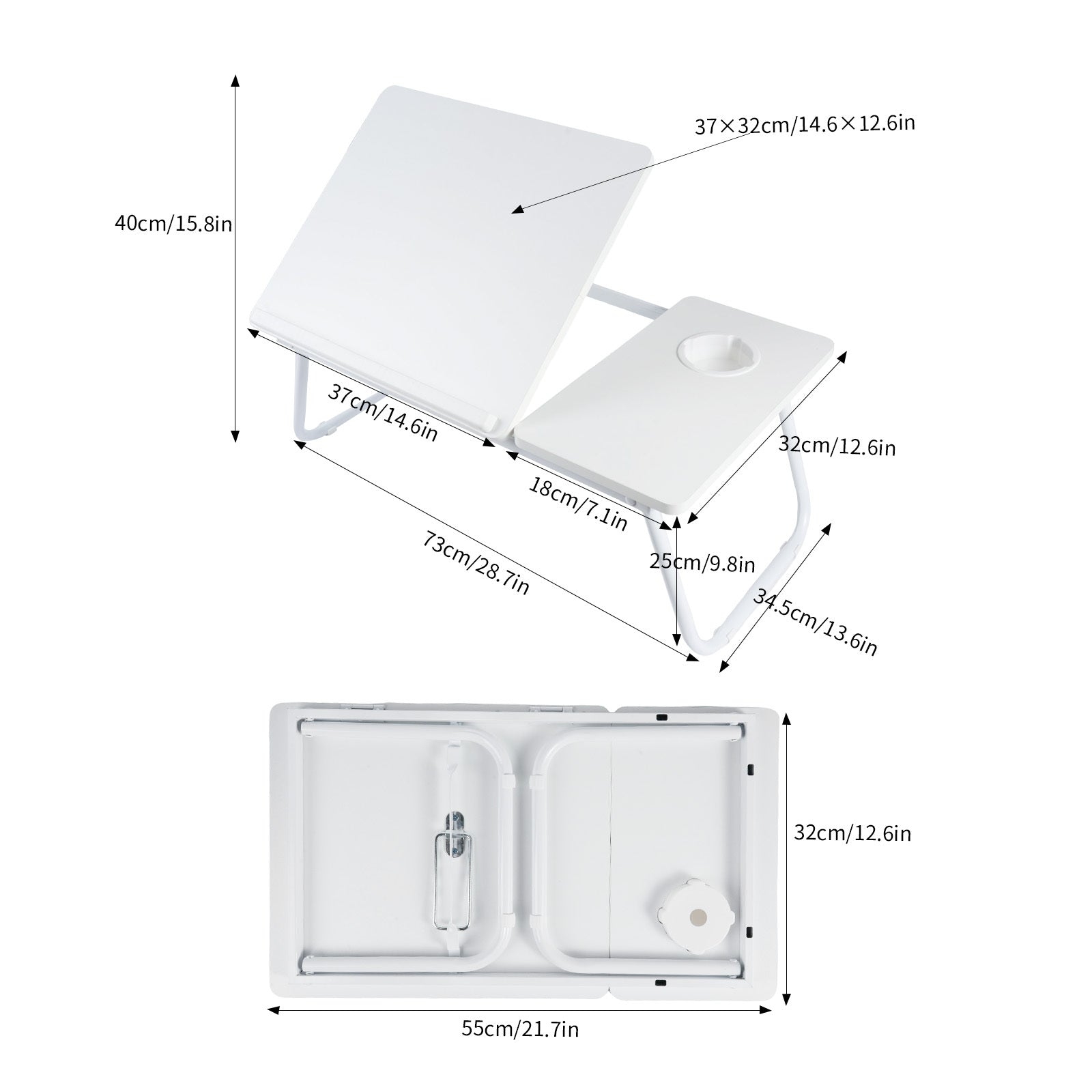 Folding Laptop Table with Foldable, 73cm, Wood, Desk Cup Holder Tilting Top - product gallery image 3