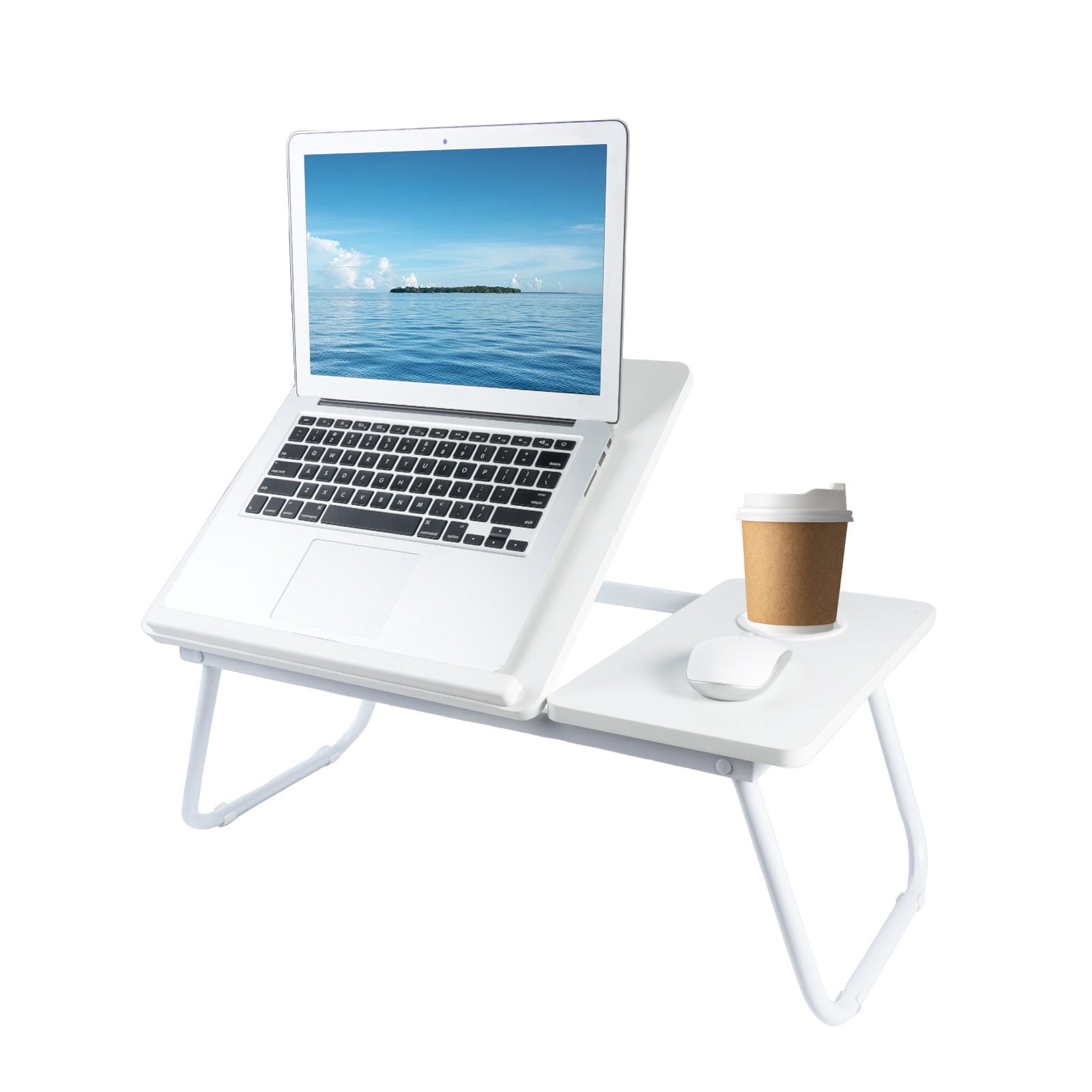 Folding Laptop Table with Foldable, 73cm, Wood, Desk Cup Holder Tilting Top
