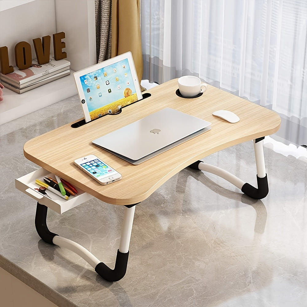 Folding Laptop Table with Foldable, Non-Slip, Wood, Foldable Bed Drawer MDF Wood Desk - product gallery image 2