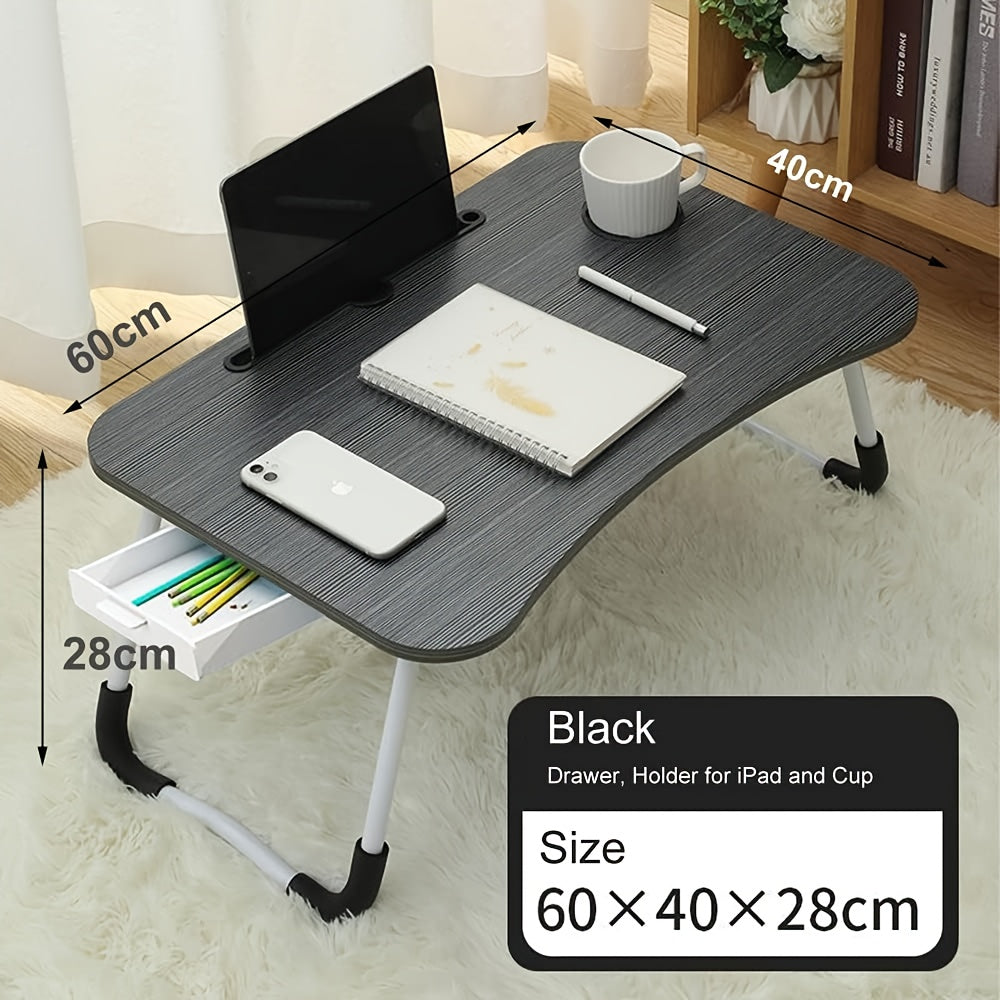 Folding Laptop Table with Foldable, Non-Slip, Wood, Foldable Bed Drawer MDF Wood Desk