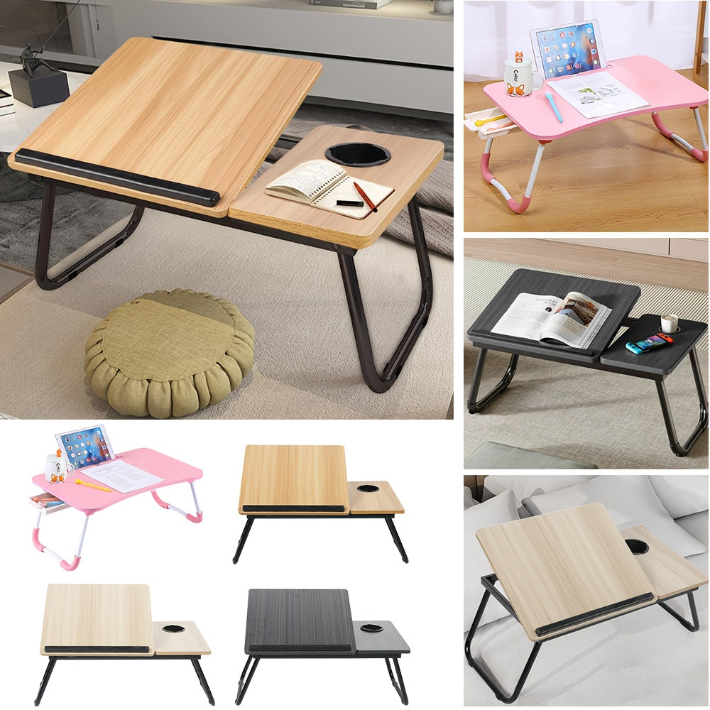 Folding Laptop Table with Foldable, Portable Desk Cup Holder 5-level Adjustable
