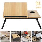 Folding Laptop Table with Foldable, Wood, Desk Cup Holder 5-Level Adjustable Tilt - Walnut option