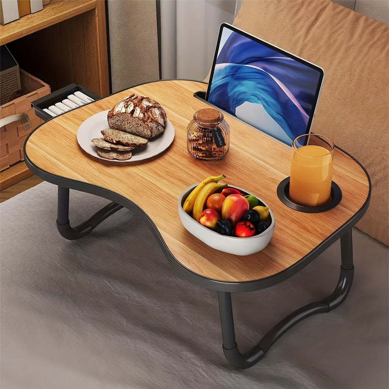 Folding Laptop Table with Space-Saving, Foldable, Wood - Basic Black Walnut option