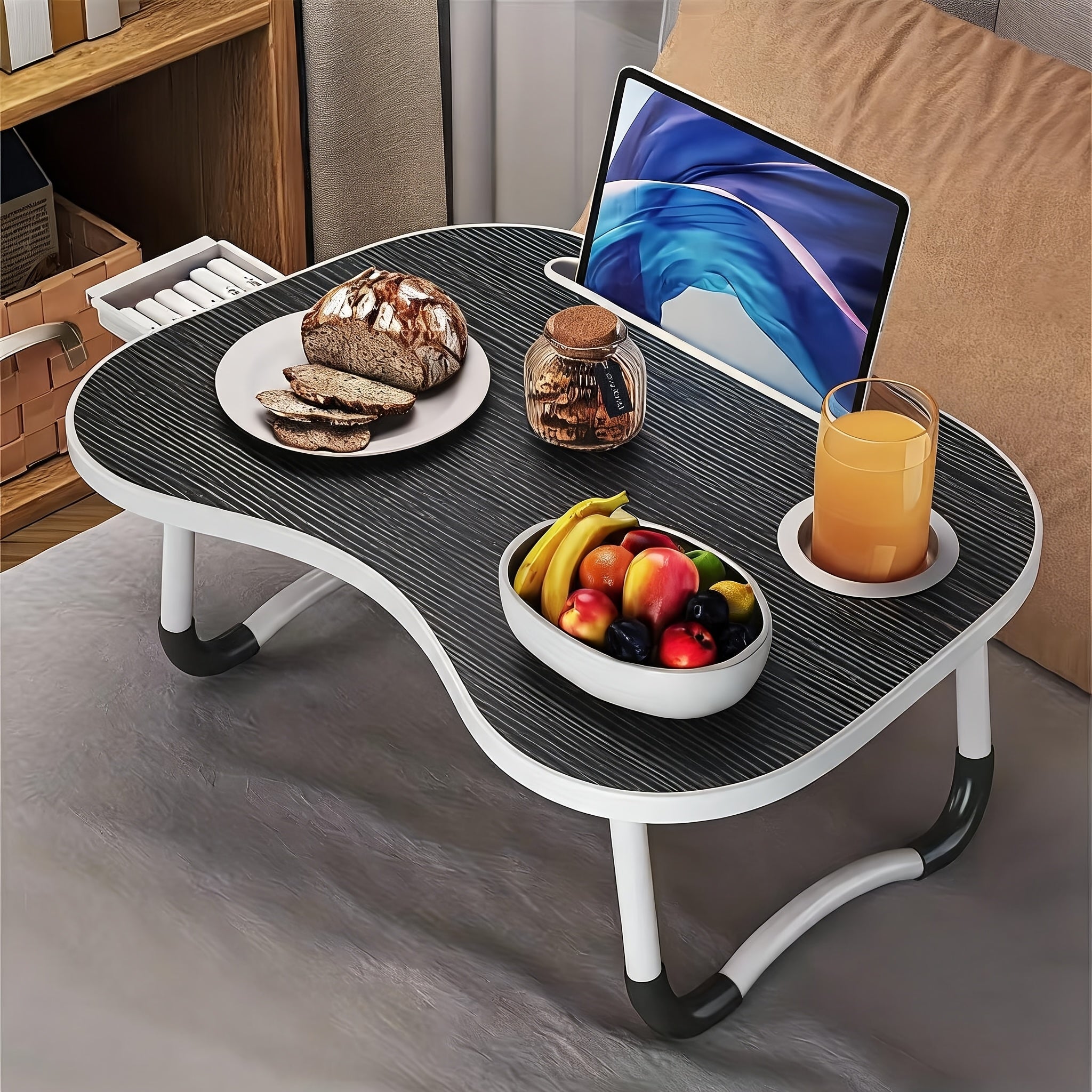 Folding Laptop Table with Space-Saving, Foldable, Wood - Basic Black option