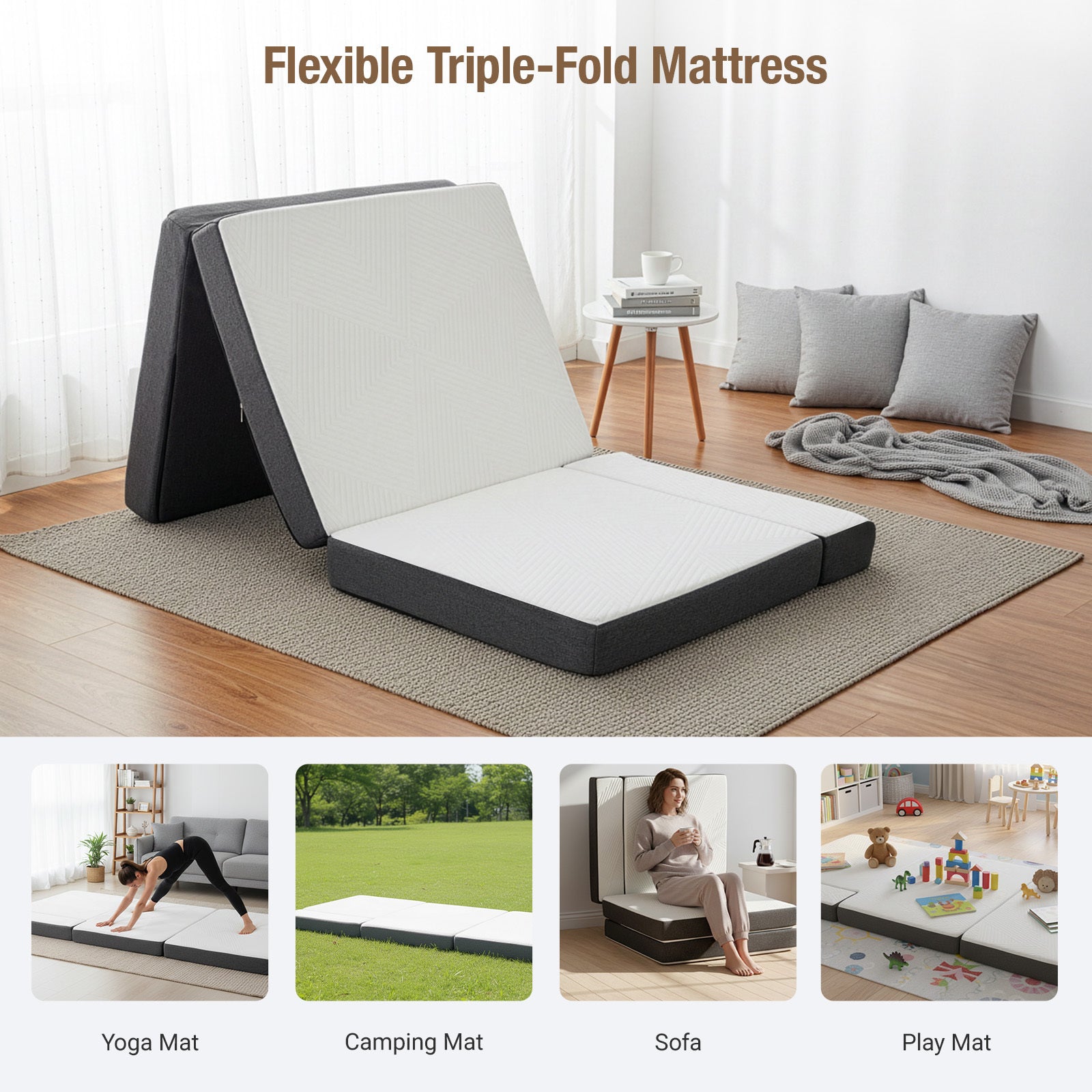 Folding Mattress with Space-Saving, Foldable, Machine-Washable