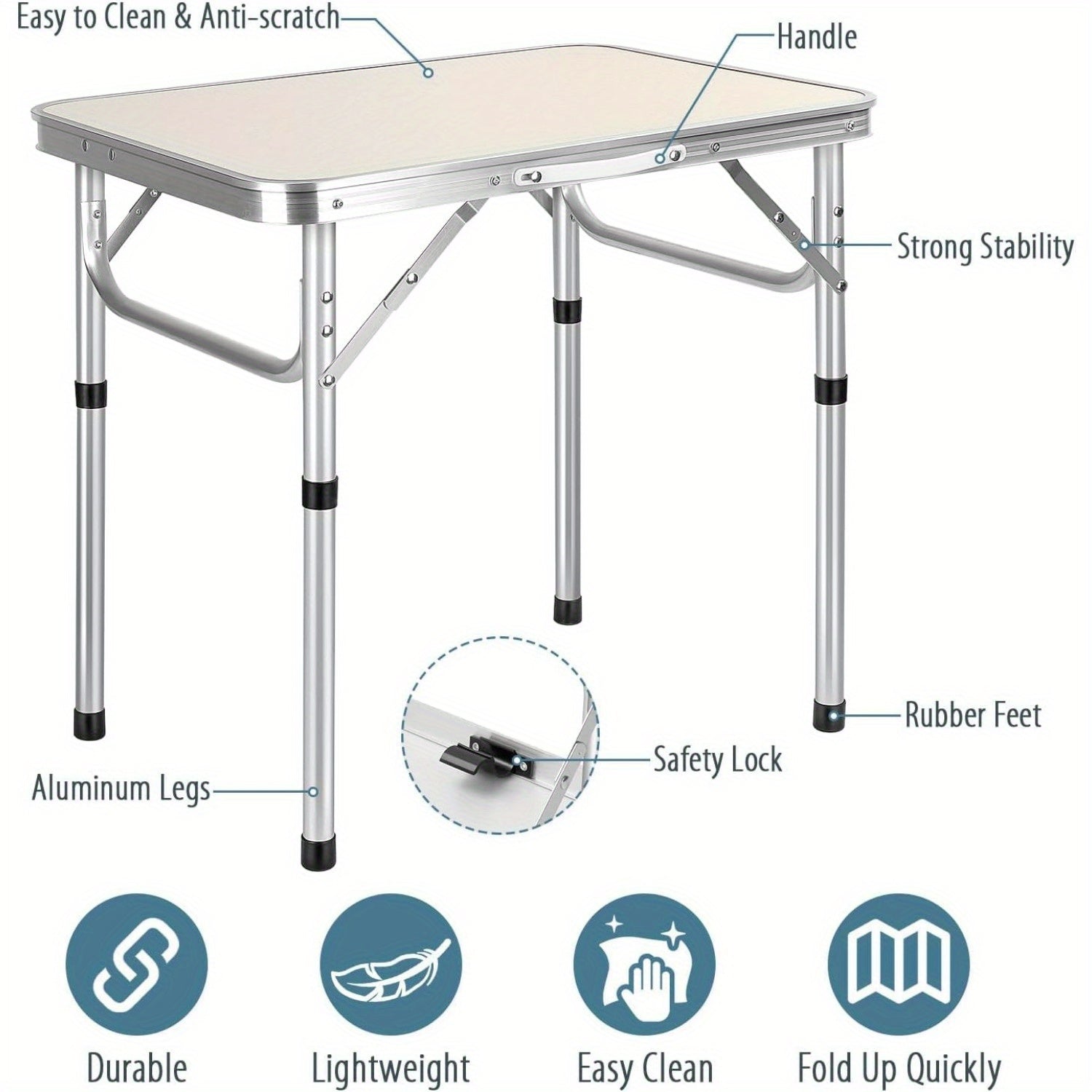 Folding Picnic Table with Foldable, 50cm, Blue Carry Design - product gallery image 10