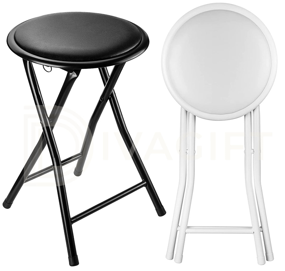 Folding Stool with Space-Saving, Foldable, Round Padded Seat Tubular Steel Frame - product gallery image 11