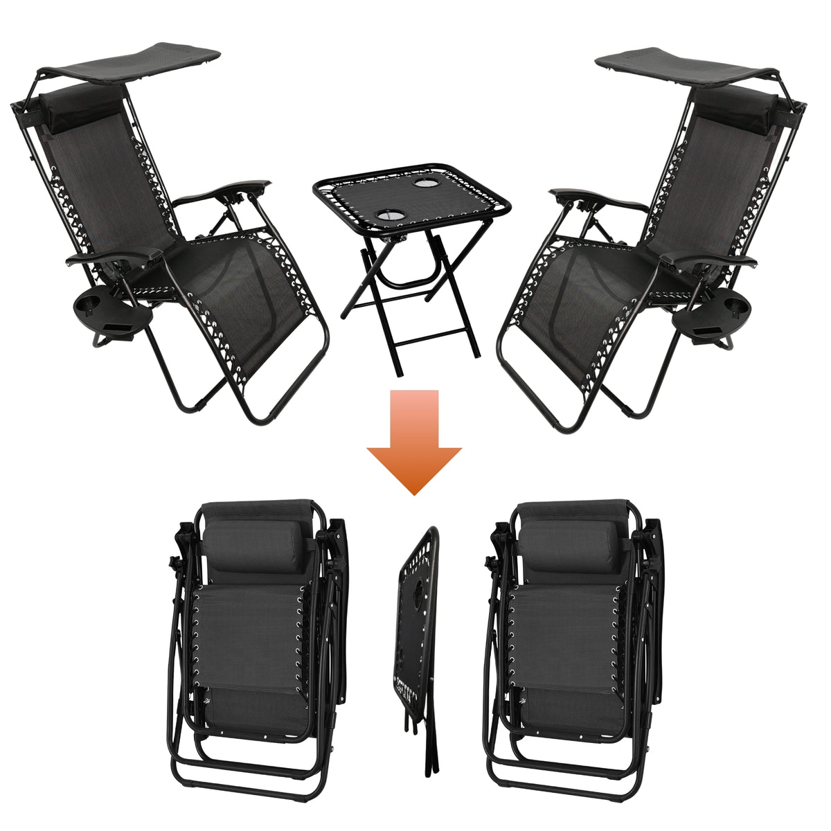 Folding Table with Foldable, Lockable, 3 Piece, 2 Piece Sun Loungers - product gallery image 10