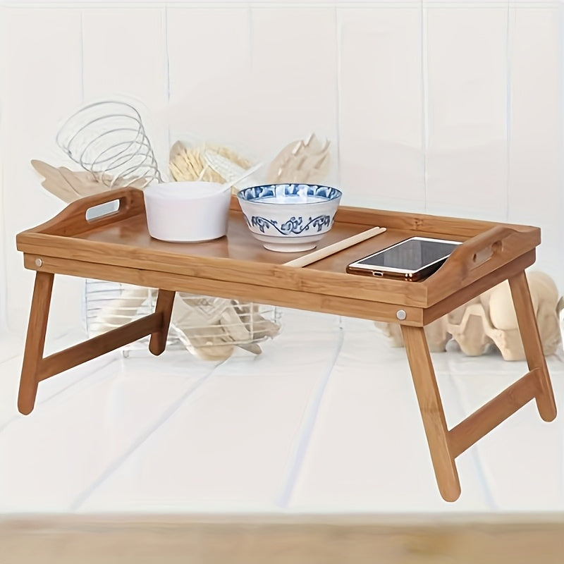 Folding Table with Foldable, Wood, 1pc Bed Bamboo Computer Desk Laptop - product gallery image 3