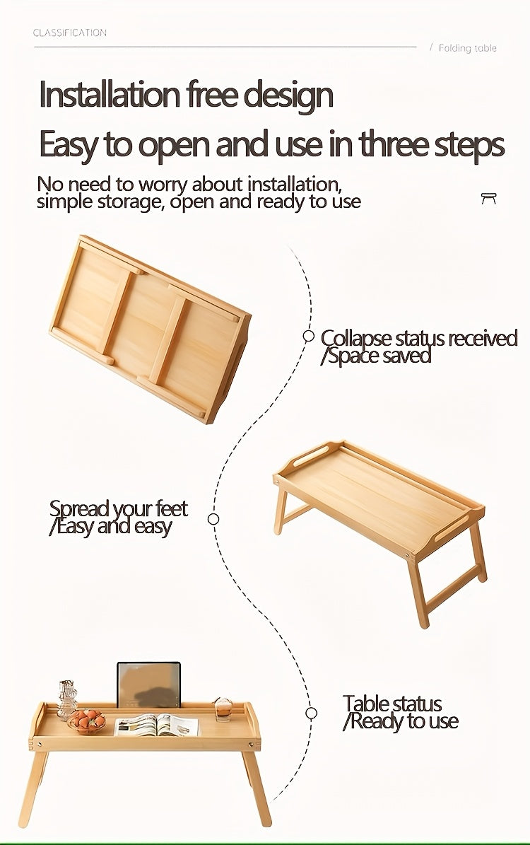Folding Table with Foldable, Wood, 1pc Bed Bamboo Computer Desk Laptop - product gallery image 7