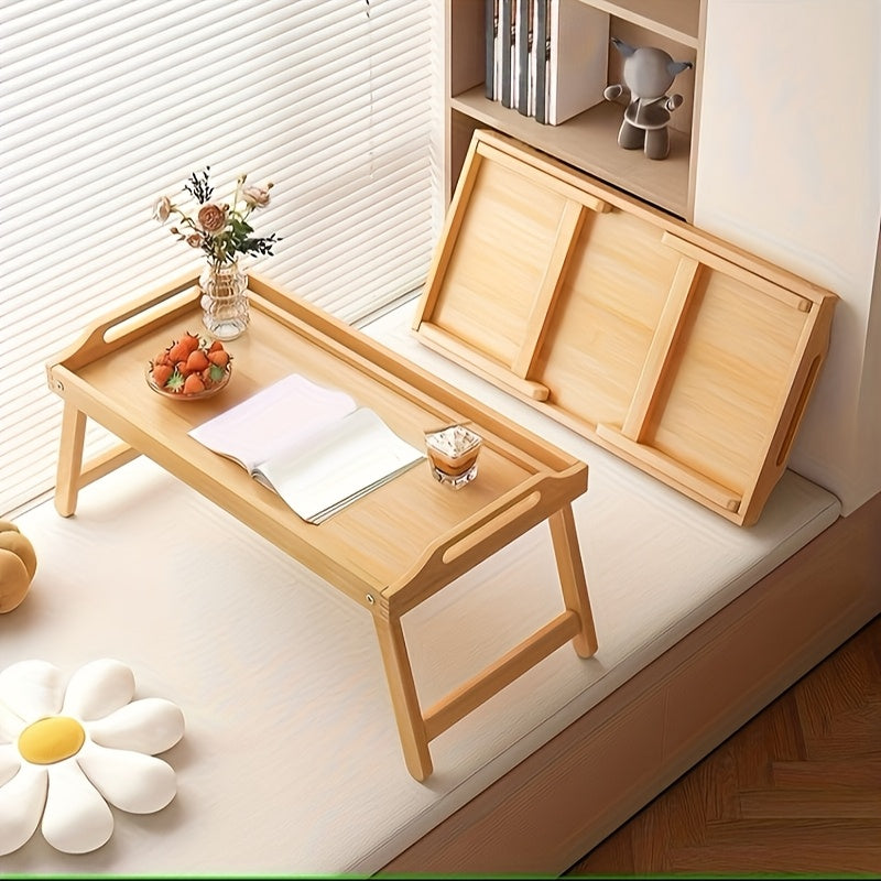 Folding Table with Foldable, Wood, 1pc Bed Bamboo Computer Desk Laptop