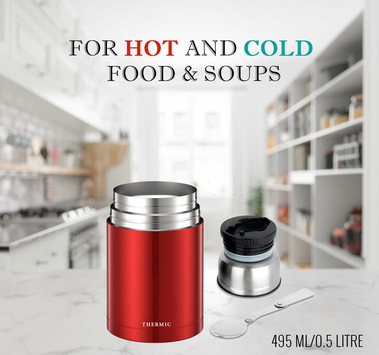 Food Flask with Stainless Steel, Stainless Steel Vacuum Spoon Keeps Warm - product gallery image 14