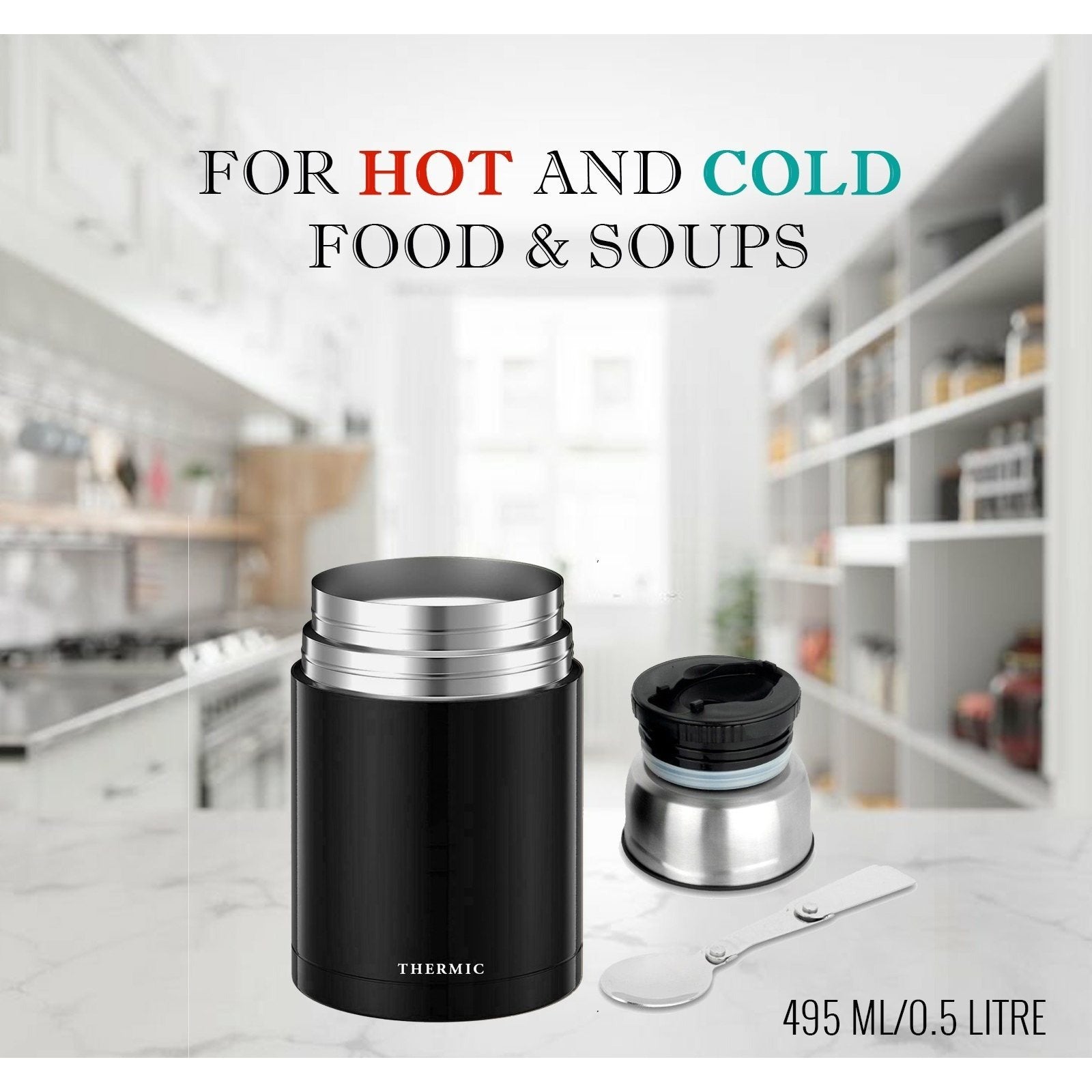 Food Flask with Stainless Steel, Stainless Steel Vacuum Spoon Keeps Warm - product gallery image 2