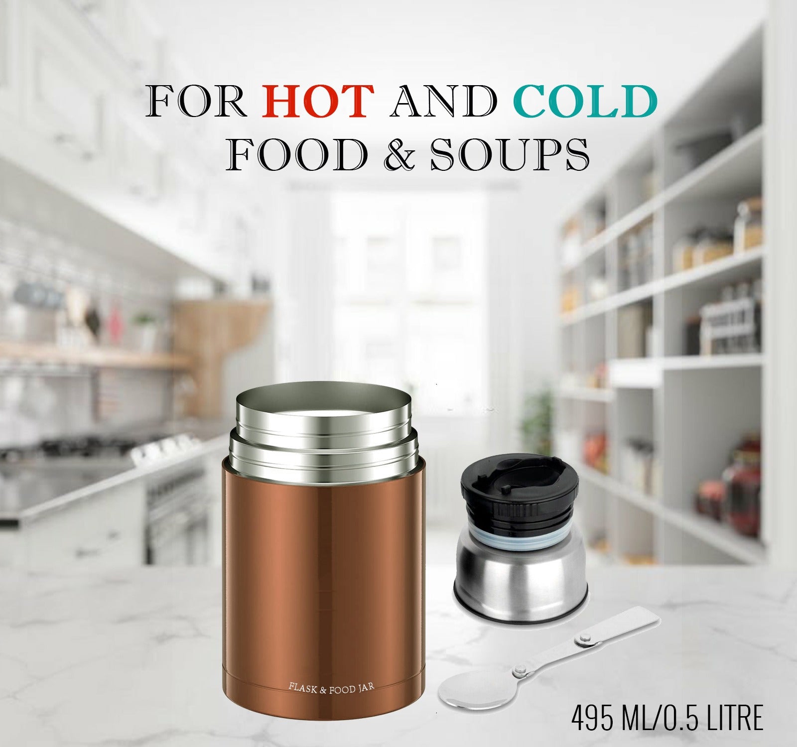 Food Flask with Stainless Steel, Stainless Steel Vacuum Spoon Keeps Warm - product gallery image 8