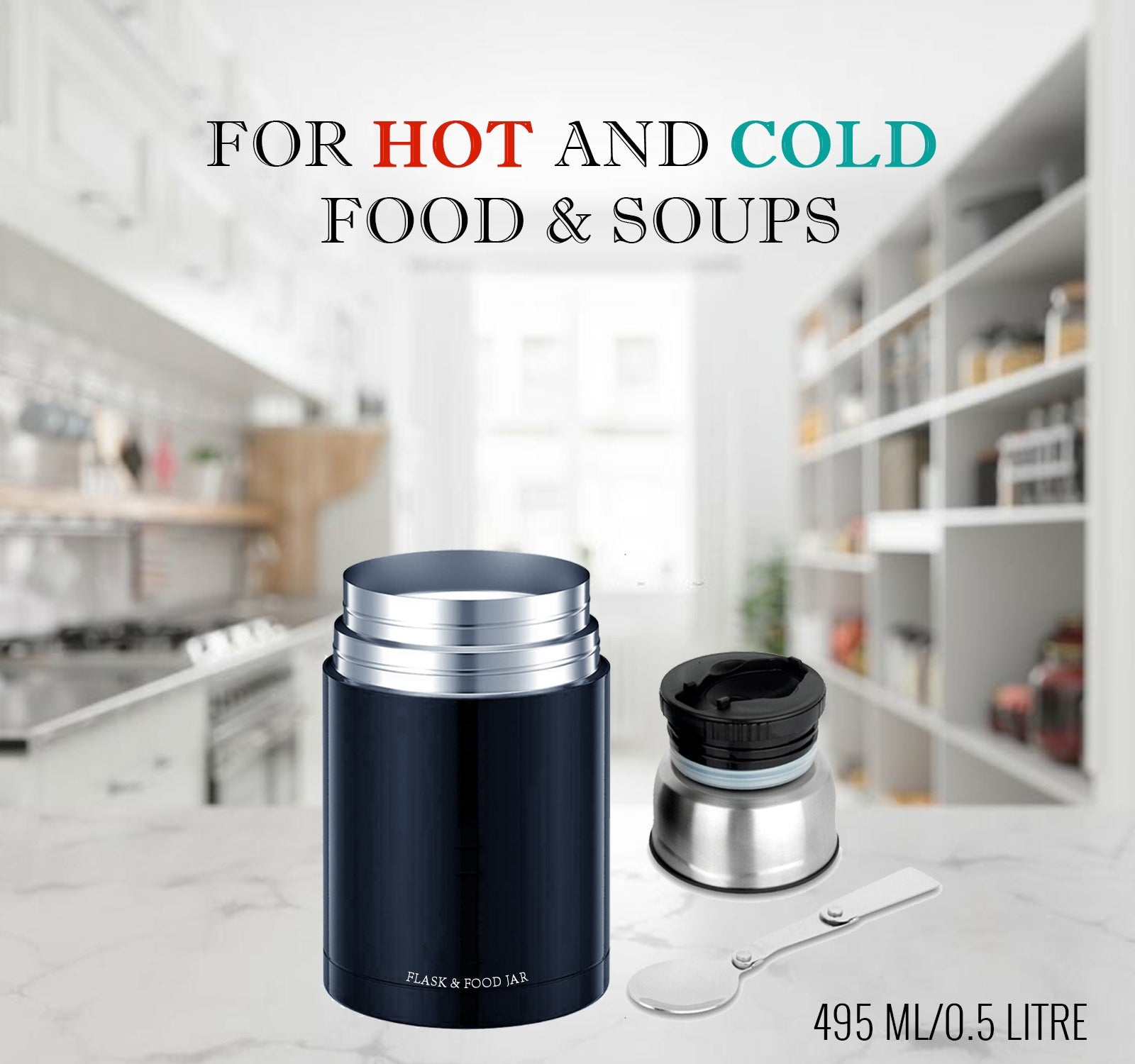 Food Flask with Stainless Steel, Stainless Steel Vacuum Spoon Keeps Warm - product gallery image 9