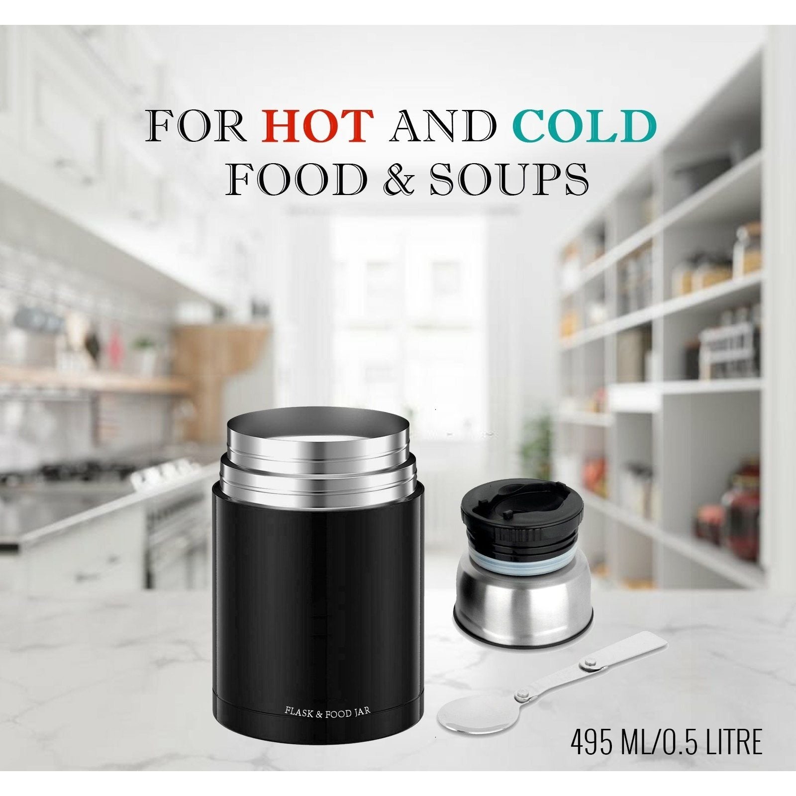 Food Flask with Stainless Steel, Stainless Steel Vacuum Spoon Keeps Warm