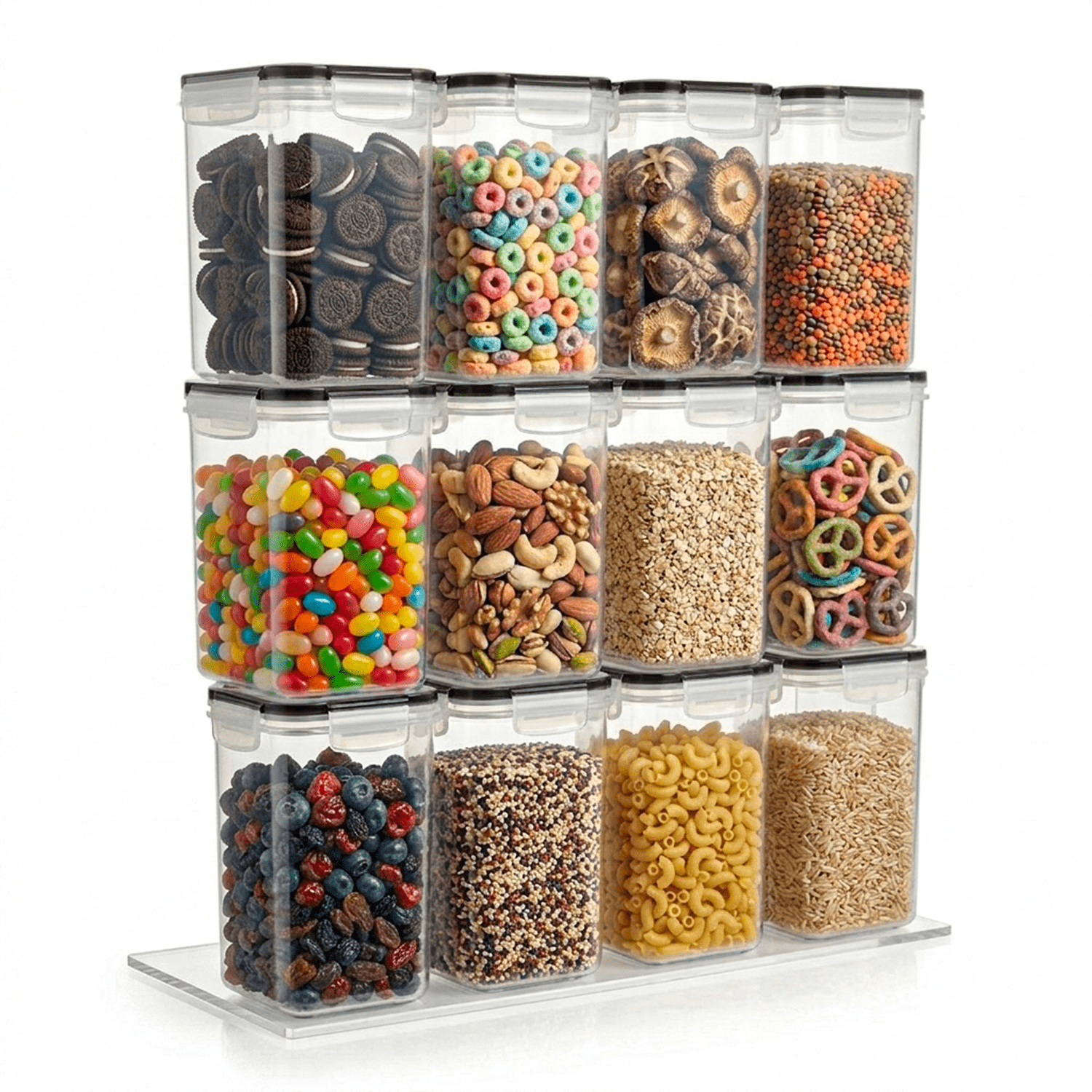 Food Storage Container with 16 Pack, 1.6L Black-Lid Containers - 12x Food Containers option