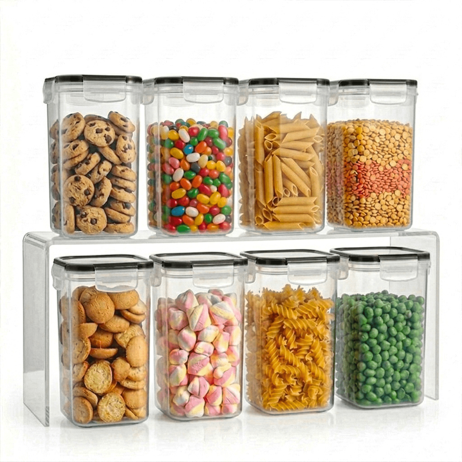 Food Storage Container with 16 Pack, 1.6L Black-Lid Containers - 8x Food Containers option